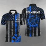 Custom Blue Grunge US Flag Patriotic Darts Shirt For Men, Retro Darts Board Darts Team Jerseys TDM2184