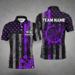 Custom Purple Grunge US Flag Patriotic Darts Shirt For Men, Retro Darts Board Darts Team Jerseys TDM2070
