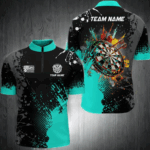 Personalized Paint Turquoise 3D Dartboard Men Quarter-Zip Shirt Custom Darts Jersey Attire TDM1500