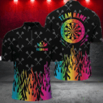 Personalized Colorful Fire Flame Darts Men Quarter-Zip Shirts, Unique Darts Team Jersey TDM1393