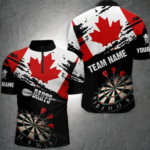 Personalized Grunge Canada Flag Dart Men Quarter-Zip Shirt, Patriotic Canadian Dart Jerseys TDM1187