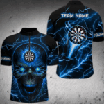 Blue Darts Skull Men Quarter-Zip Shirt Custom Lightning Thunder Team League Darts Jersey TDM1511
