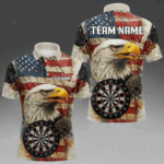 Personalized Patriotic Eagle Darts Shirt For Men Custom Vintage American Flag Darts Team Jersey TDM4219