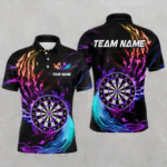 Personalized Purple Blue Dartboard Flame Dart Shirt For Men Custom Darts League Team Jerseys TDM4216