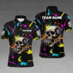 Personalized Funny Skull Colorful Paint Dart Shirt For Men Custom Darts Team Jersey Polo & 1/4 Zip TDM4213