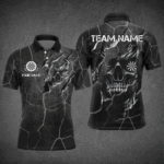 Personalized Skull Black Grunge Darts Polo And Quarter-Zip Shirts For Men Custom Darts Team Jerseys TDM2430