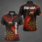 Personalized Fire Flame Eagle Dart Shirts For Men Custom Darts Team Jersey Polo & Quarter Zip TDM4209