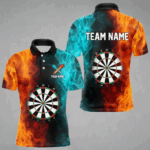 Orange And Turquoise Custom Fire Flame Darts Shirt For Men, Personalized Dart Team Jersey Outfit TDM4208