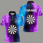 Blue And Purple Custom Fire Darts Shirt For Men, Personalized Darts Team Jersey Polo & 1/4 Zip TDM4207