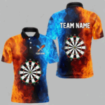 Blue And Orange Custom Fire Darts Shirt For Men, Personalized Darts Team Jersey Polo & 1/4 Zip TDM4206