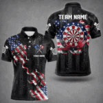 Customized American Flag Smoke Black Grunge Dart Shirts For Men, Patriotic Team Darts Jerseys TDM3514