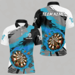 Blue Dartboard Fire Flame Paint Splash Dart Shirt Polo & 1/4 Zip For Men Custom Dart Team Jersey TDM4174