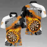 Orange Dartboard Fire Flame Paint Splash Dart Shirt Polo & 1/4 Zip For Men Custom Dart Team Jersey TDM4173