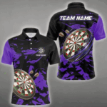 Personalized Black And Purple Splash Dart Polo & Quarter Zip Custom Dart Shirt For Men Darts Jersey TDM4169