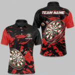 Personalized Black And Red Splash Dart Polo & Quarter Zip Custom Dart Shirt For Men Darts Jersey TDM4168