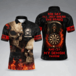 Let My Demon Throw Funny Dart Shirt For Men Custom Flame Skull Darts Team Jersey Polo & 1/4 Zip TDM4166
