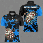 Personalized Black And Blue Splash Dart Polo & Quarter Zip Custom Dart Shirt For Men Darts Jersey TDM4167