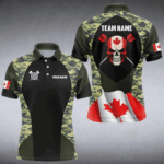 Canada Waving Flag Skull Green Camo Custom Dart Shirts For Men, Patriotic Dart Team Jerseys TDM4165