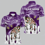 Personalized Marble Swirl Dart Shirt For Men Custom Funny Darts Jersey Team Polo & 1/4 Zip|Purple TDM4162