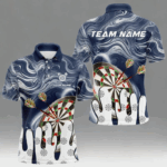 Personalized Marble Swirl Dart Shirts For Men Custom Funny Darts Team Jersey Polo & 1/4 Zip |Blue TDM4161