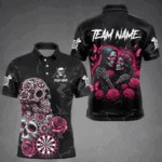 Personalized Pink Skull Roses Gothic Romance Darts Shirt For Men, Dart Jersey Outfit, Dart Gifts TDM4145
