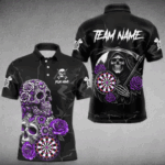 Personalized Funny Purple Skull Roses Darts Shirt For Men Custom Darts Team Jersey, Darts Outfit TDM4144