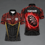 Personalized Red Black Tribal Pattern Darts Polo & 1/4 Zip Custom Dart Shirt For Men, Dart Jerseys TDM4141