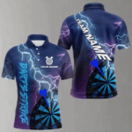 Custom Purple Blue Lightning Strike Dart Shirts For Men, Darts Team Jersey Polo & 1/4 Zip Outfit TDM4140