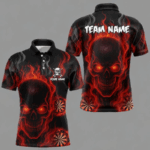 Flaming Skull Darts Shirt For Men Custom Red Darts Jerseys Team Polo & Quarter Zip, Darts Gifts TDM4135