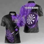 Grunge Purple Black Dartboard Light Men Dart Polo & 1/4 Zip Custom Dart Shirt For Team Dart Jersey TDM4126