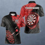 Grunge Red Black Dartboard Light Men Darts Polo & 1/4 Zip Custom Dart Shirt For Team Dart Jersey TDM4125