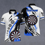 Personalized Funny Dartboard Darts Polo & Quarter Zip For Men Custom Darts Team Jerseys | Blue TDM4124