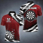 Personalized Dartboard Red Hexagon Dart Shirts For Men Custom Team Polo & 1/4 Zip Darts Jerseys TDM4116