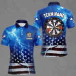 Blue Thunder Lightning Storm US Flag Dart Shirts For Men Custom Dart Jersey TDM4114