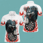 Personalized Wolf Flaming Dart Shirts For Men Custom Darts Jerseys Team Polo & Quarter Zip | Red TDM4112