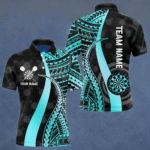 Personalized Black And Turquoise Tribal Dart Shirts For Men Custom Dart Jersey Team Polo & 1/4 Zip TDM4106