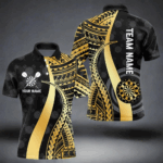 Personalized Black And Golden Tribal Dart Shirts For Men Custom Dart Jersey Team Polo & 1/4 Zip TDM4105