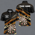 Black And Gold Dart Shirts For Men Custom 3D Dartboard Jersey, Darts Team Polo & Quarter Zip TDM4094