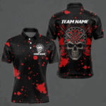 Black And Red Paint Skull Dart Shirts For Men Custom Dart Jerseys, Darts Team Shirt Polo & 1/4 Zip TDM4086