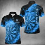 Personalized Blue Dartboard Dragon Flame Darts Shirt For Men Custom Dart Jerseys Polo & 1/4 Zip TDM4070