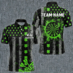 Green Grunge US Flag Luckiest Shamrock Patriotic Men Dart Shirt Custom St Patrick Day Dart Jersey TDM3448
