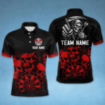 Custom Men's Grim Reaper Dart Shirt – Black Red Grunge Darts Jersey Team Polo & Quarter Zip Styles TDM4067