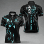 Black And Turquoise Dartboard Crown Dart Shirts For Men Custom Dart Jersey Team Polo & Quarter Zip TDM4061