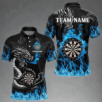 Personalized Blue Flaming Dragon Dart Shirts For Men Custom Darts Team Jerseys Polo & Quarter Zip TDM4060