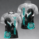 Turquoise Custom Lightning Dragon Dart Shirt For Men, Strike Darts Team Jersey Polo & Quarter Zip TDM4057