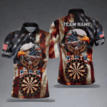 Vintage American Flag Eagle Dart Shirt For Men Custom Patriotic Darts Team Jersey Polo & 1/4 Zip TDM4044