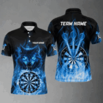 Custom Wolf Dart Shirts For Men – Fire Flame Dartboard Darts Team Jerseys Polo & Quarter Zip |Blue TDM4043