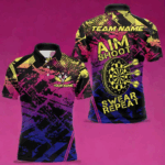 Purple Pink Yellow Grunge Aim Shoot Swear Repeat Dart Shirt For Men Custom Funny Darts Team Jersey TDM4034