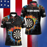 Funny Dartboard Colorful Paint Splash Custom Dart Shirts For Men, Darts Team Jerseys |Black TDM4016