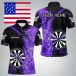 Custom Black And Purple Flame Darts Shirts For Men, Darts Team Jerseys Polo & Quarter Zip Uniform TDM4017